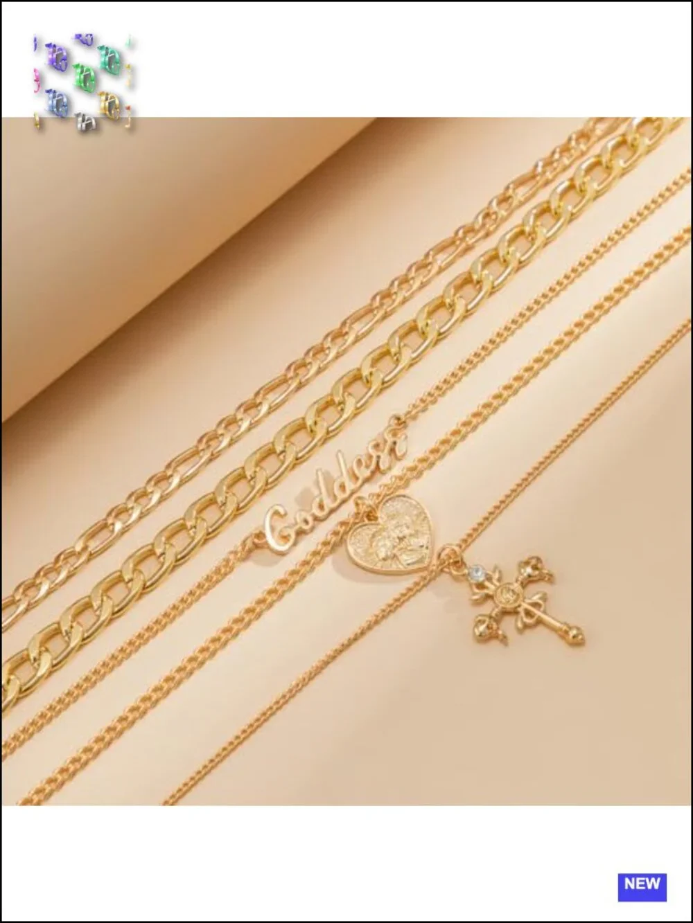 5 Pcs Chunky Layered Necklace Set Heart Locket Coin Cross Pendant Punk Hip Hop